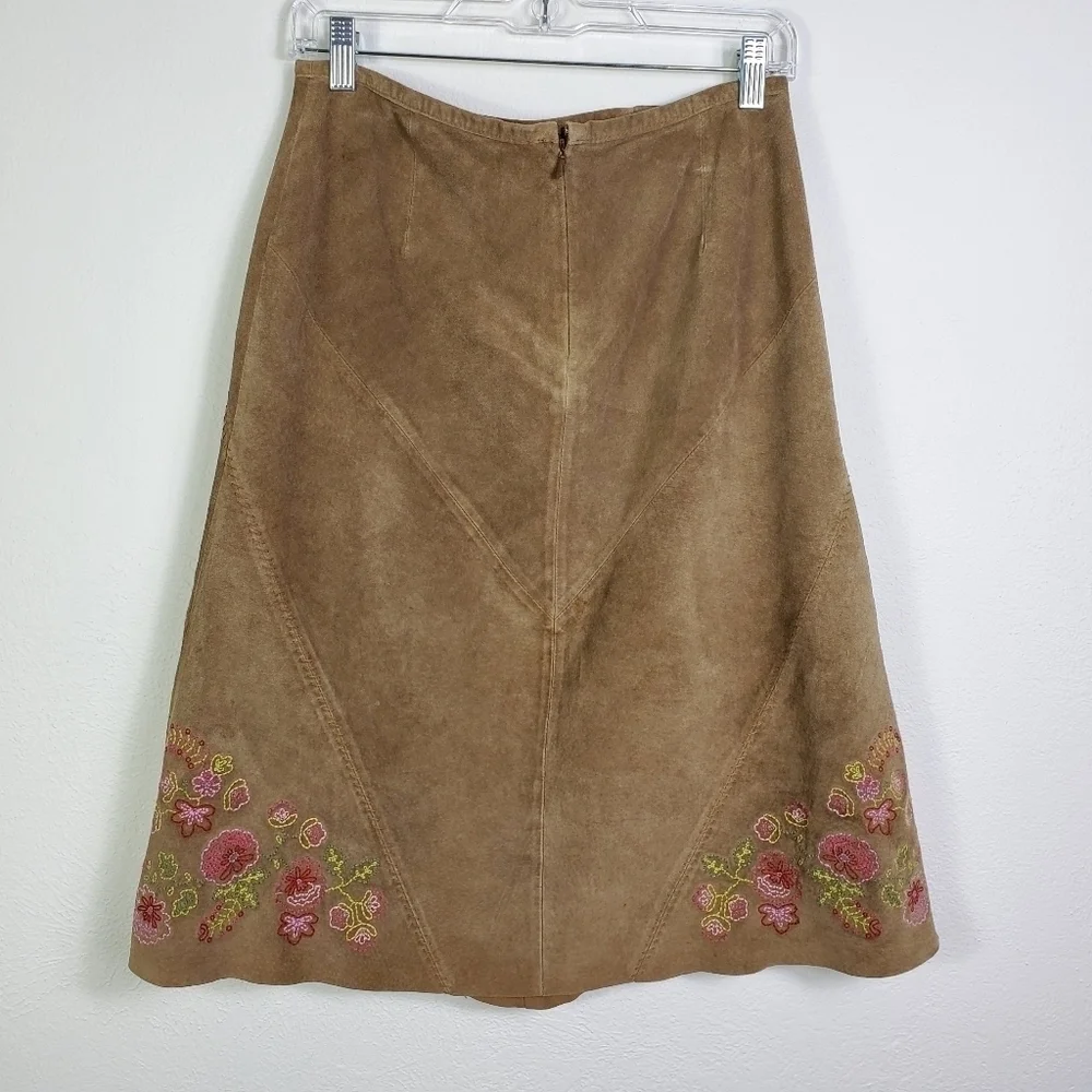 J.JILL LEATHER/SUEDE EMBROIDERED SKIRT